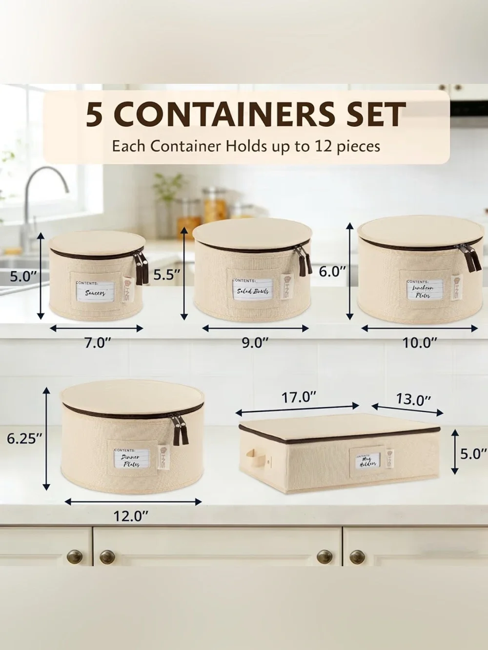 Cream Ceramic Plate Storage Set with Protective Cushions